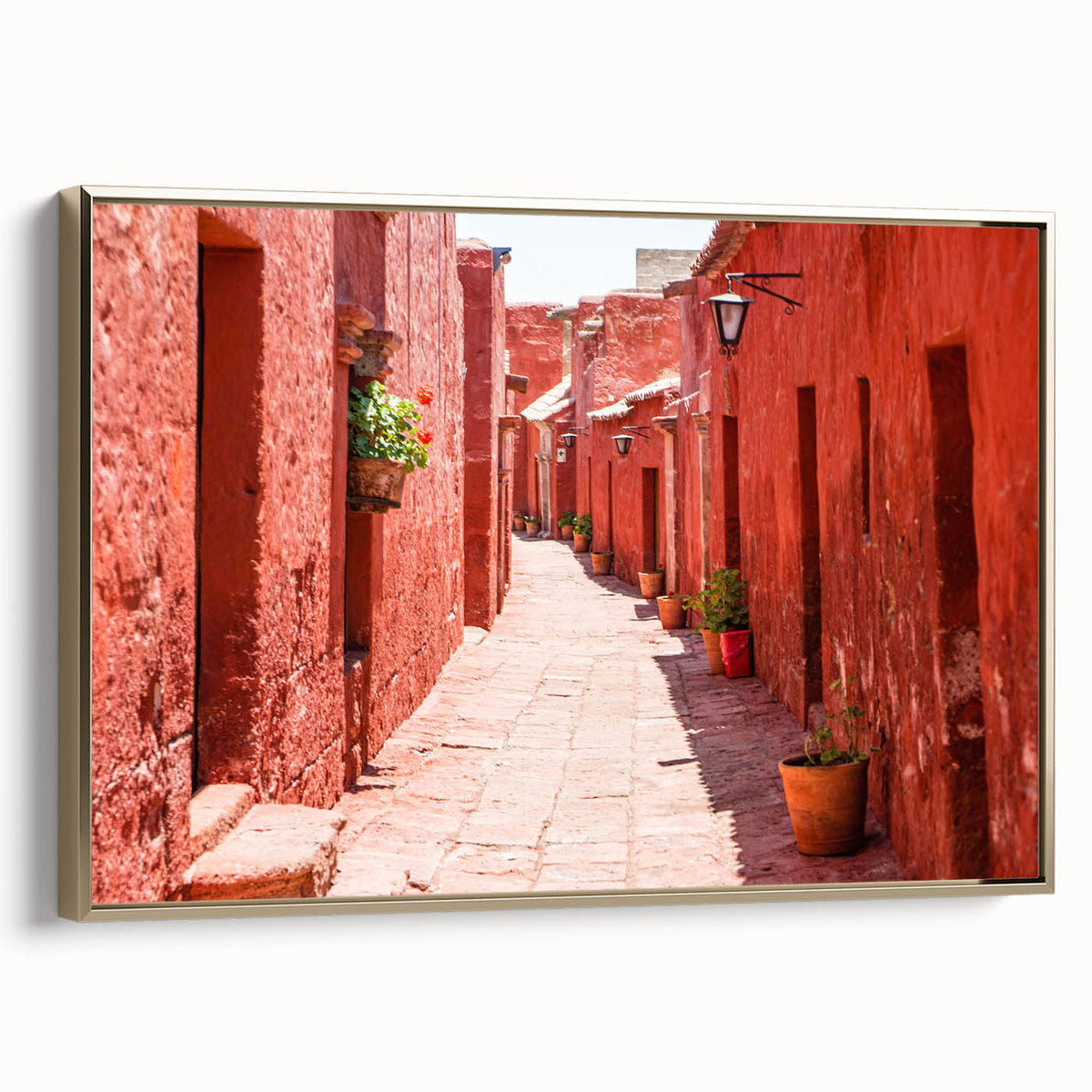 Framed canvas featuring a vintage-style landscape of Catalina, California in muted gold and black tones.