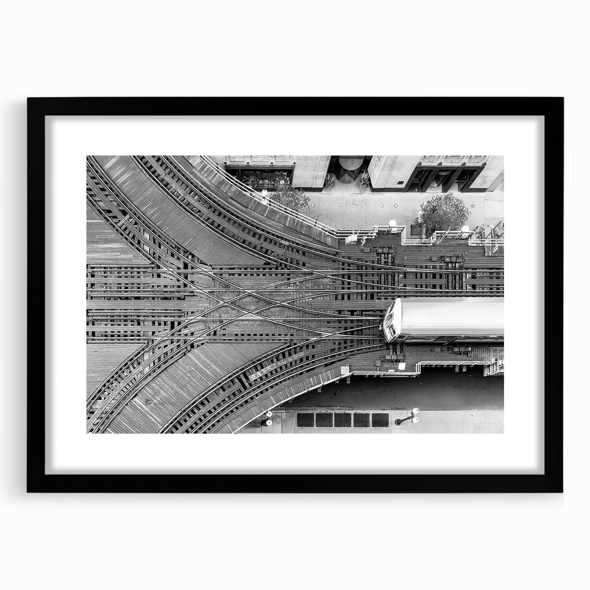 Extra large framed abstract art print featuring a colorful, textured depiction of the Chicago skyline.