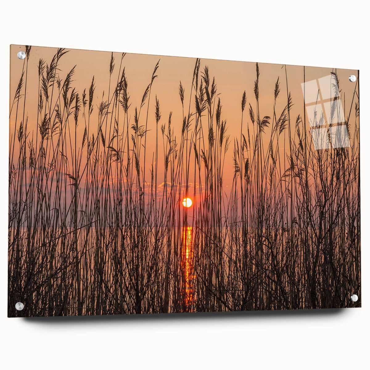 Acrylic print of Chesapeake Bay with soft blue and green tones, ideal for dining room or bedroom decor.