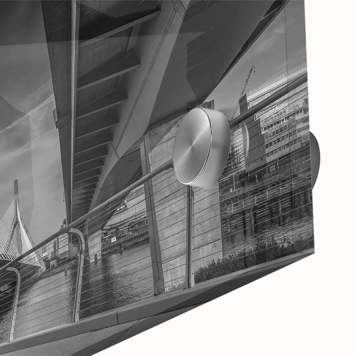 Large abstract wall art depicting Boston scenery in muted earth tones on acrylic glass, suitable for dining room ambiance.
