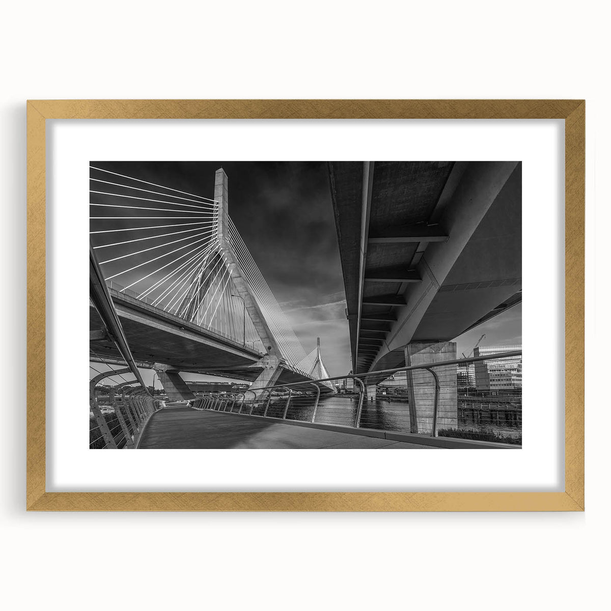 Extra large abstract art print of Boston skyline in muted gray and blue tones on a textured canvas.