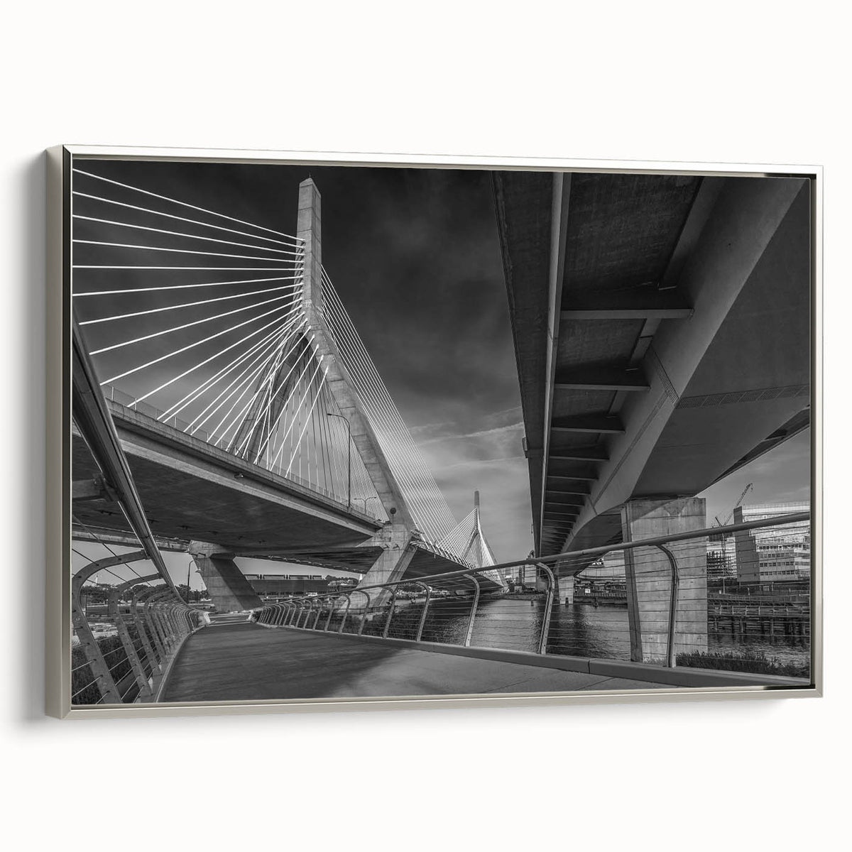 Framed canvas depicting a vintage-style Boston landscape in muted colors, ideal for enhancing a living room or office decor.