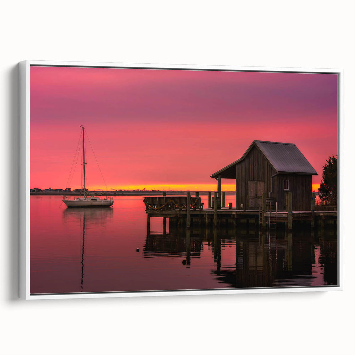 Vintage poster art of North Carolina Outer Banks on framed canvas, using vibrant colors, ideal for living room decor.