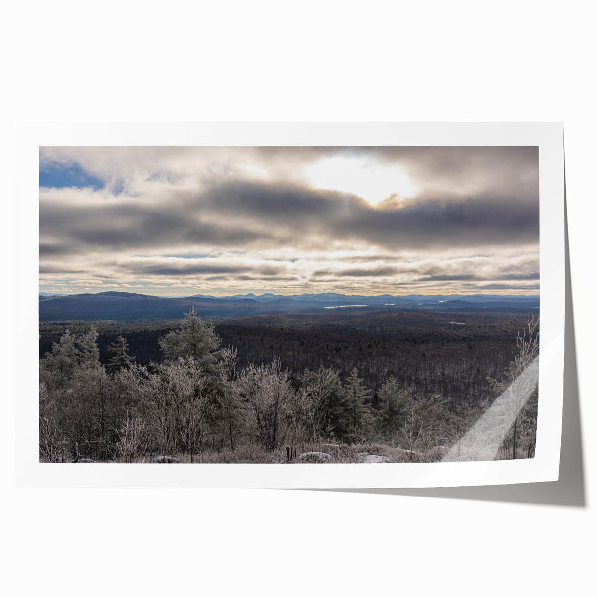 Extra large rolled print of Adirondack scenery in muted earth tones, ideal for art wall dining room.