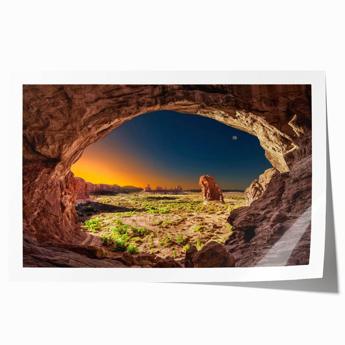 Rolled print of Arches National Park in Utah, showing vibrant red rock formations, ideal for art wall dining room.