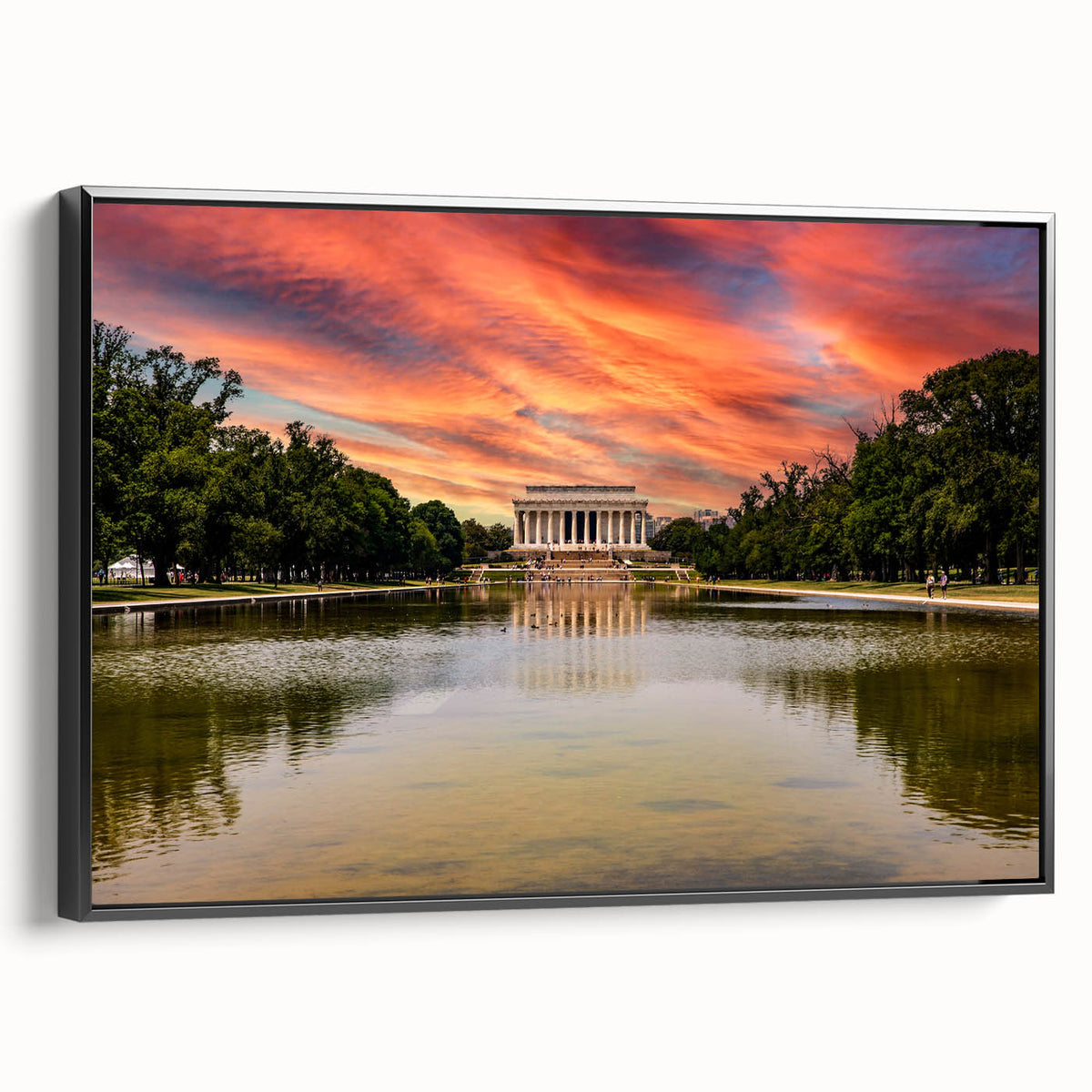 Black and white framed canvas of the Lincoln Memorial in Washington D.C., ideal for bedroom wall art.