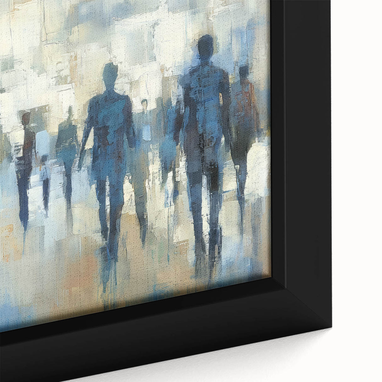 Close-up of a vibrant abstract figurative framed canvas artwork, showcasing bold colors and intricate details, ideal for modern home decor or art enthusiasts.
