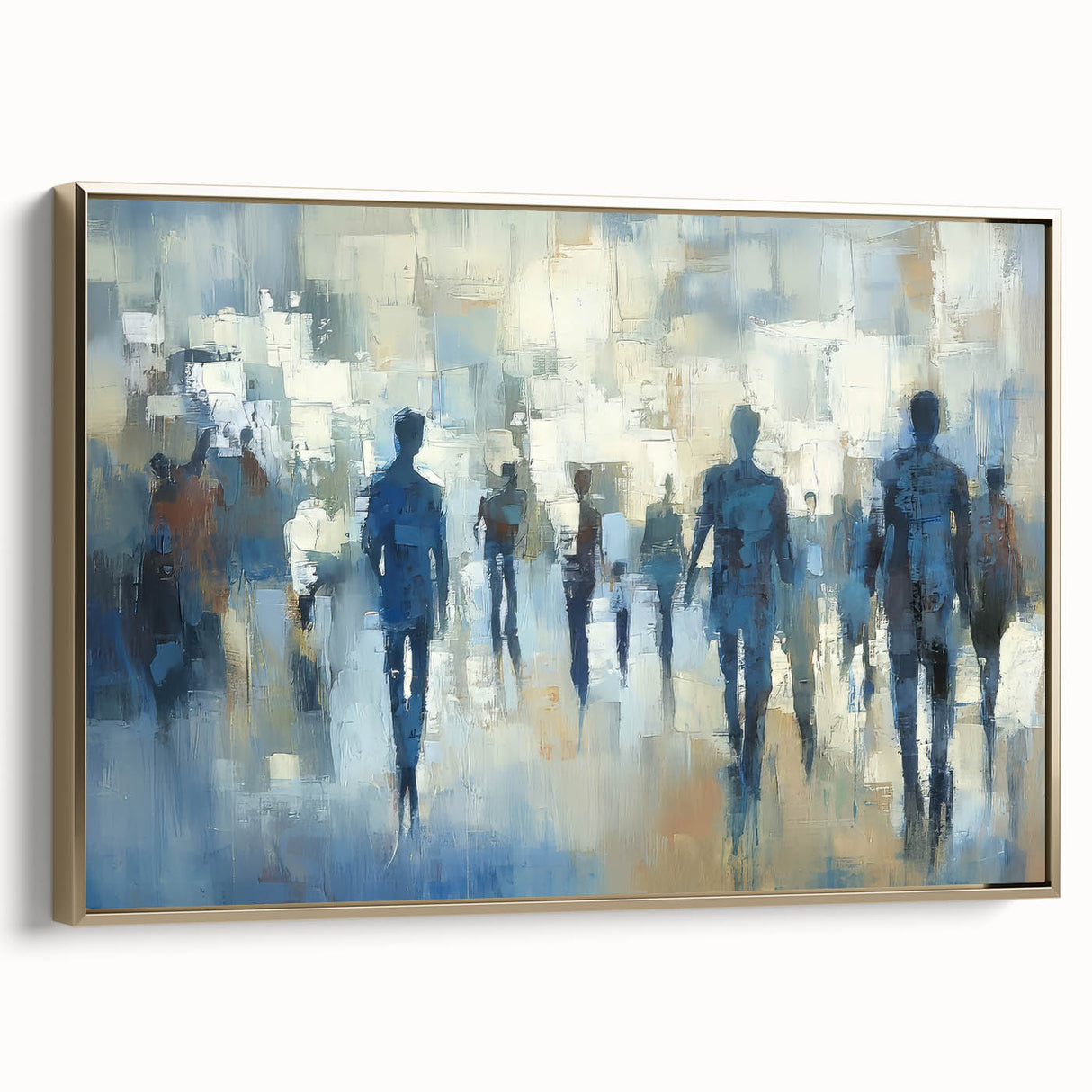 Framed abstract figurative canvas wall art with a gold finish, showcasing dynamic shapes and rich textures, perfect for modern home decor.