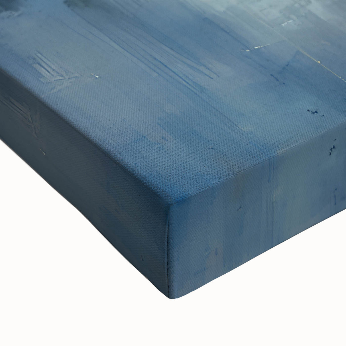 Close-up of a vibrant abstract figurative stretched canvas artwork, highlighting intricate brush strokes and a textured surface in bold colors, perfect for modern home decor.