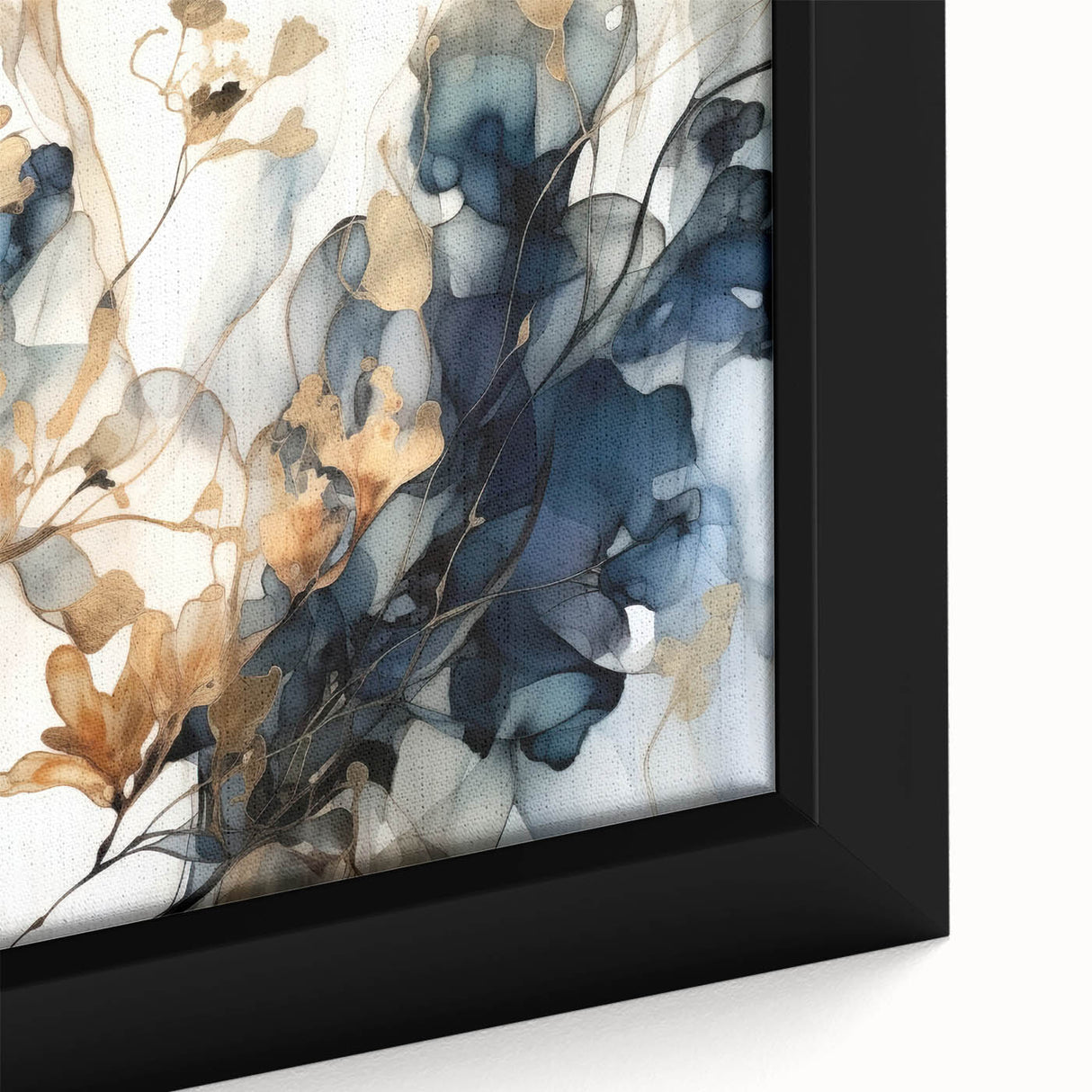 Close-up of abstract floral wall art on a framed canvas, showcasing vibrant colors and intricate details, perfect for modern home decor and artistic ambiance.