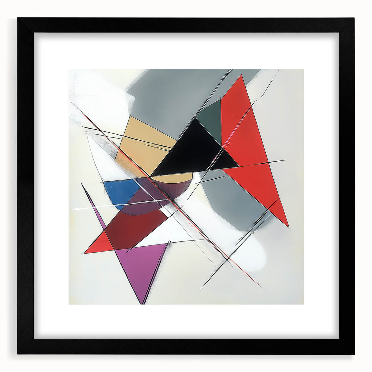 Geometric Abstract Wall Decor – Sharp Angles in Red & Charcoal