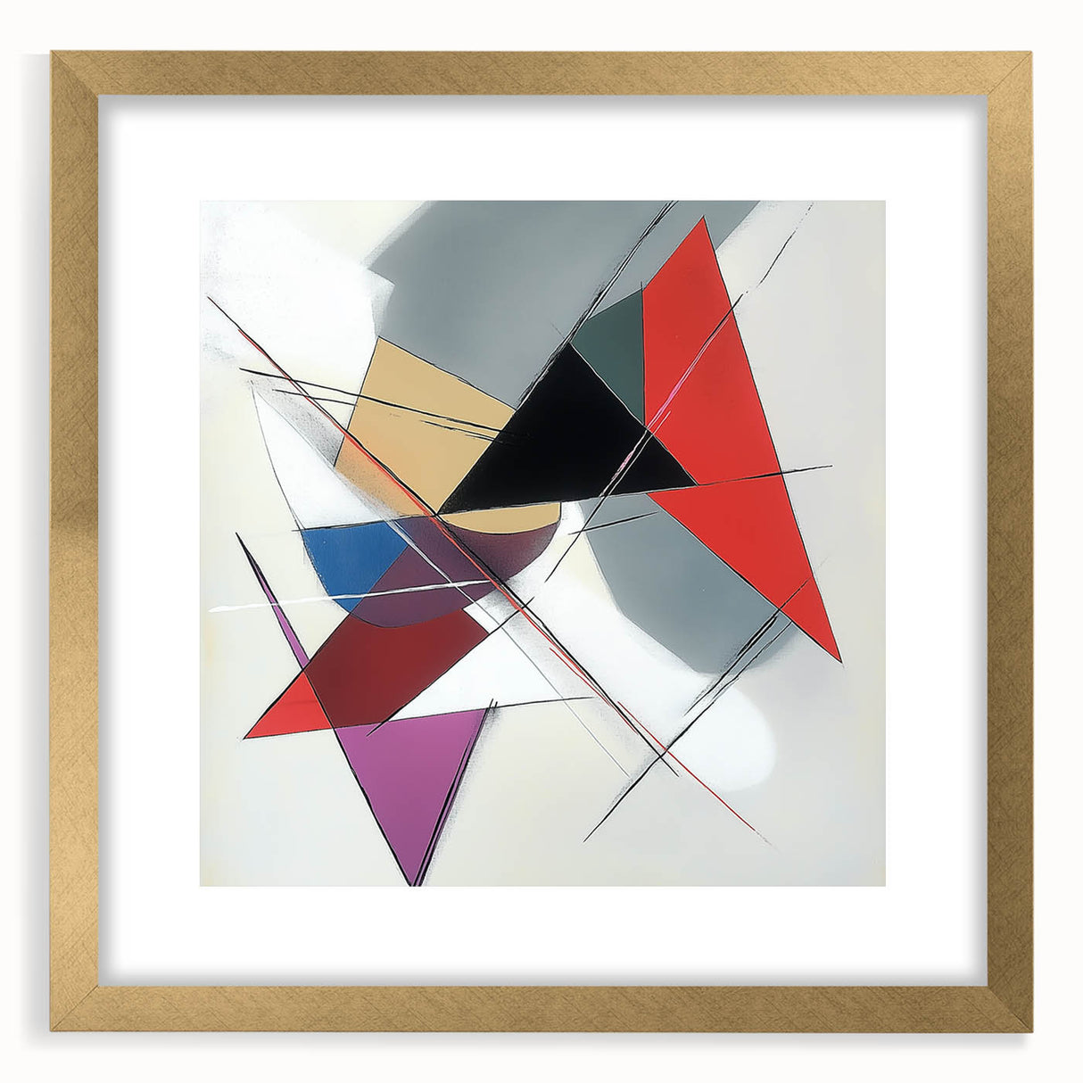 Geometric Abstract Wall Decor – Sharp Angles in Red & Charcoal