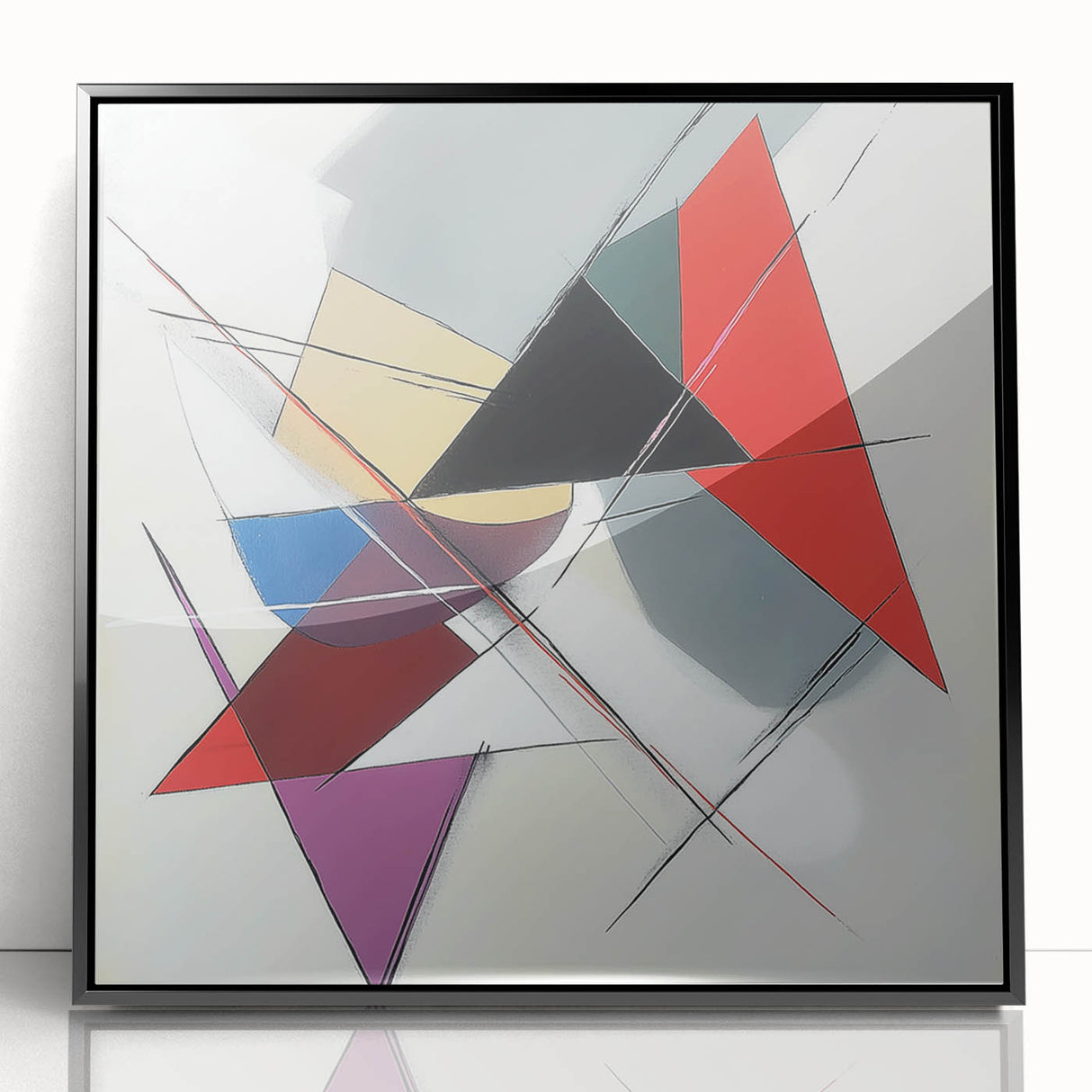 Geometric Abstract Wall Decor – Sharp Angles in Red & Charcoal