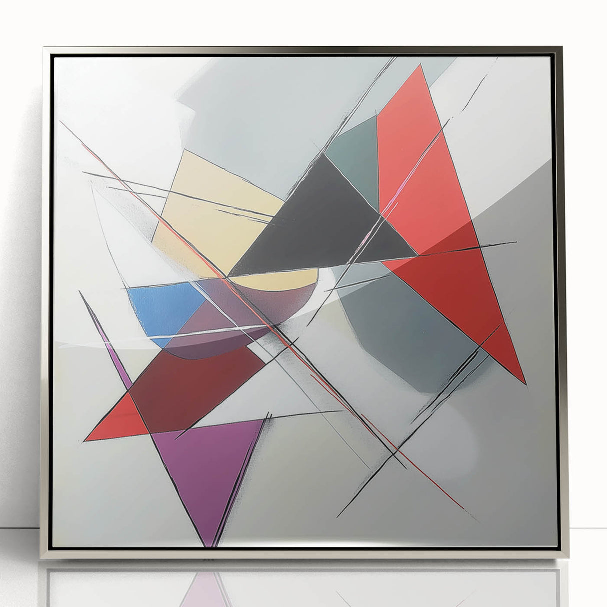 Geometric Abstract Wall Decor – Sharp Angles in Red & Charcoal