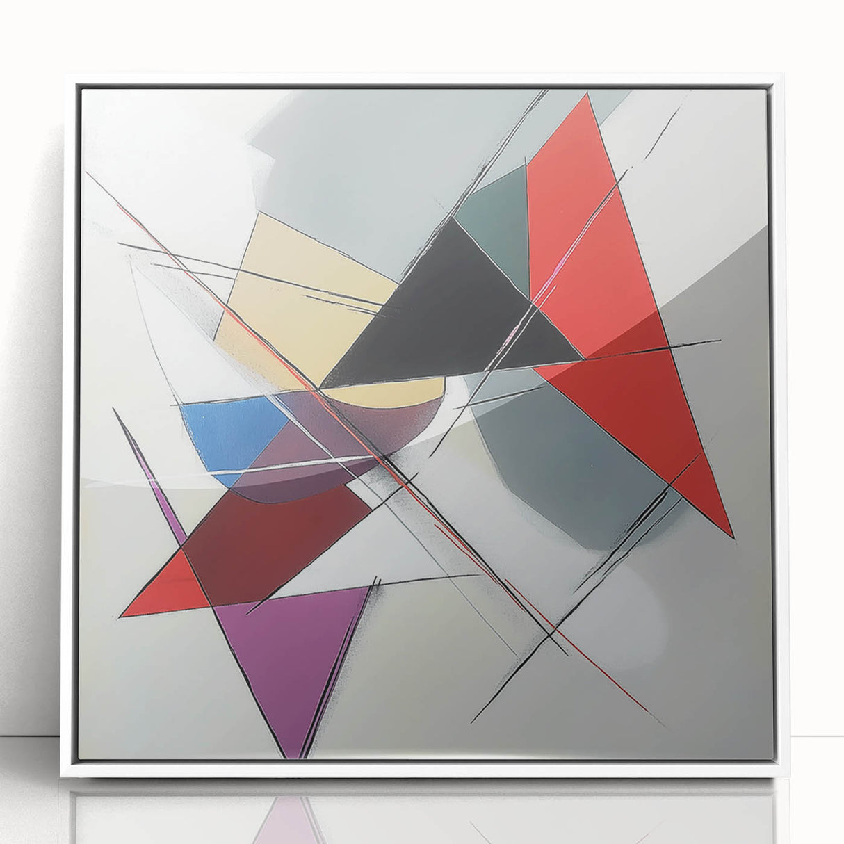 Geometric Abstract Wall Decor – Sharp Angles in Red & Charcoal
