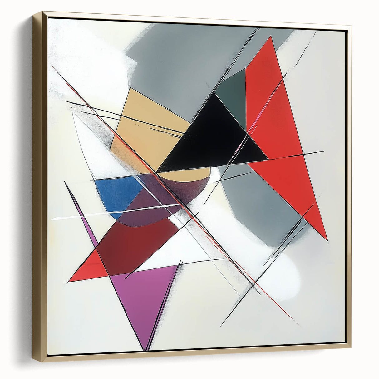 Geometric Abstract Wall Decor – Sharp Angles in Red & Charcoal