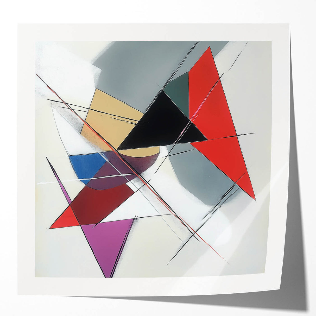 Geometric Abstract Wall Decor – Sharp Angles in Red & Charcoal