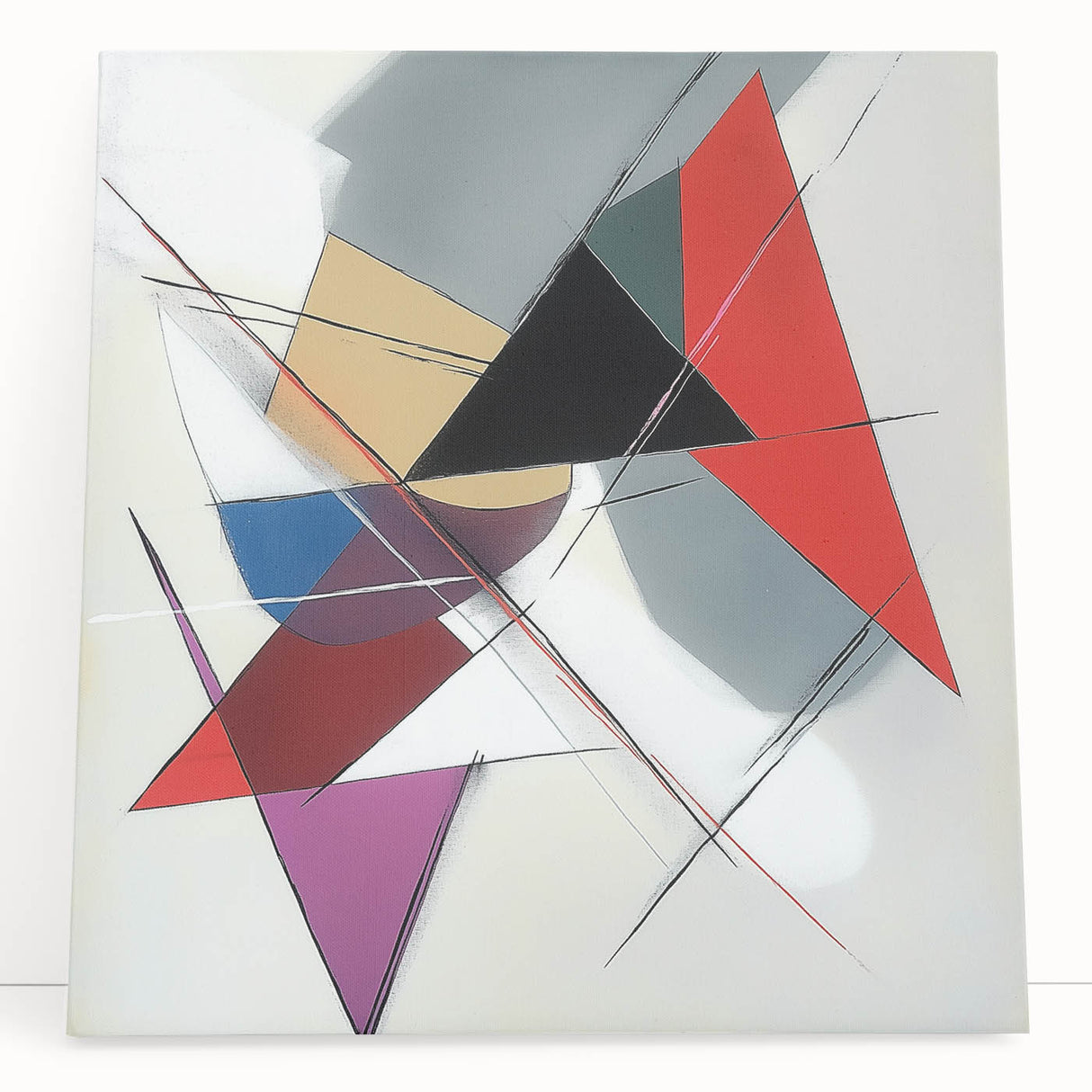 Geometric Abstract Wall Decor – Sharp Angles in Red & Charcoal