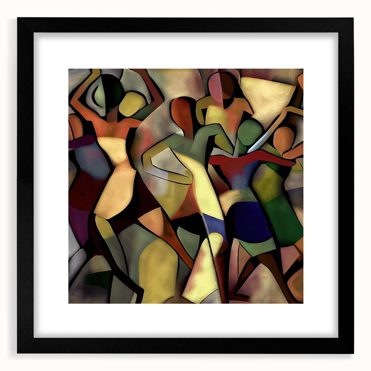 Abstract figurative frame with a black mat, showcasing an elegant front view that enhances any modern decor, ideal for contemporary art enthusiasts.