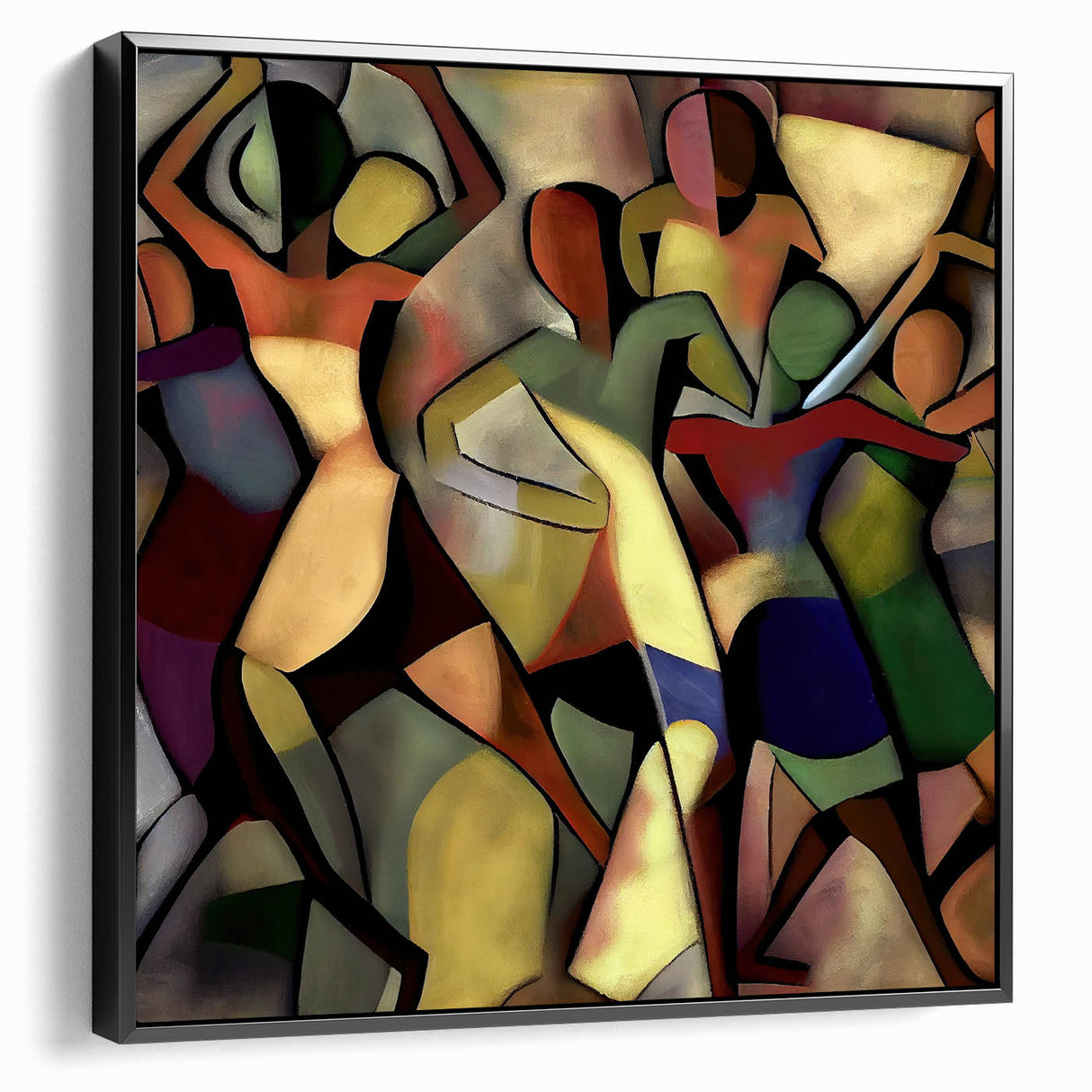 Framed abstract figurative wall art in black, showcasing a modern design with intricate details and textures, perfect for contemporary home decor accents.