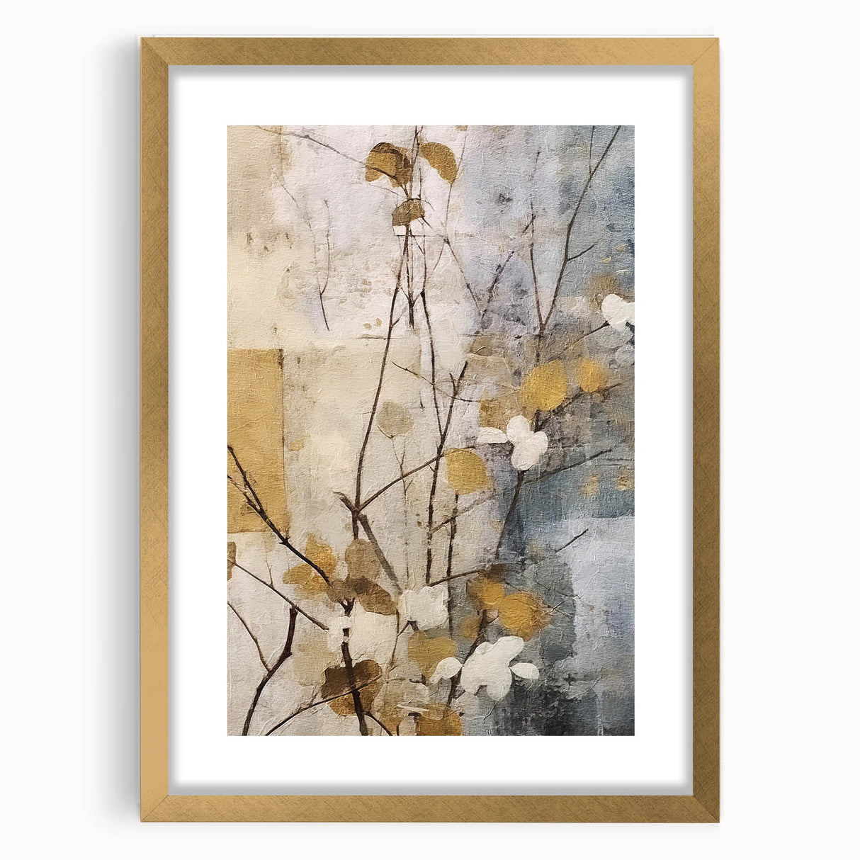 Abstract floral wall art framed in gold, showcasing vibrant colors and intricate designs, perfect for enhancing home decor with a modern touch.