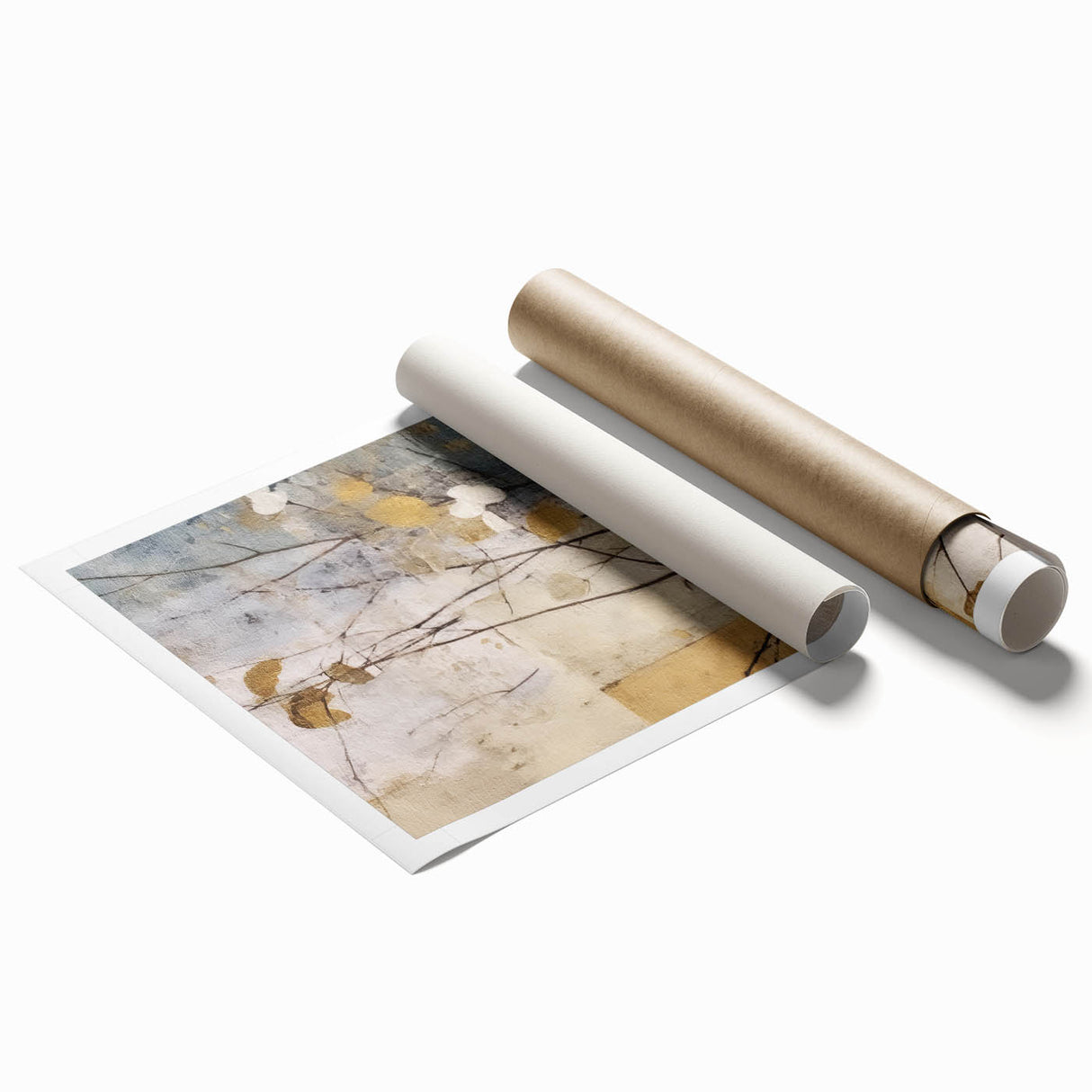 Abstract floral wall art print showcasing vibrant colors and intricate designs, rolled and ready for framing, perfect for home decor enhancement.