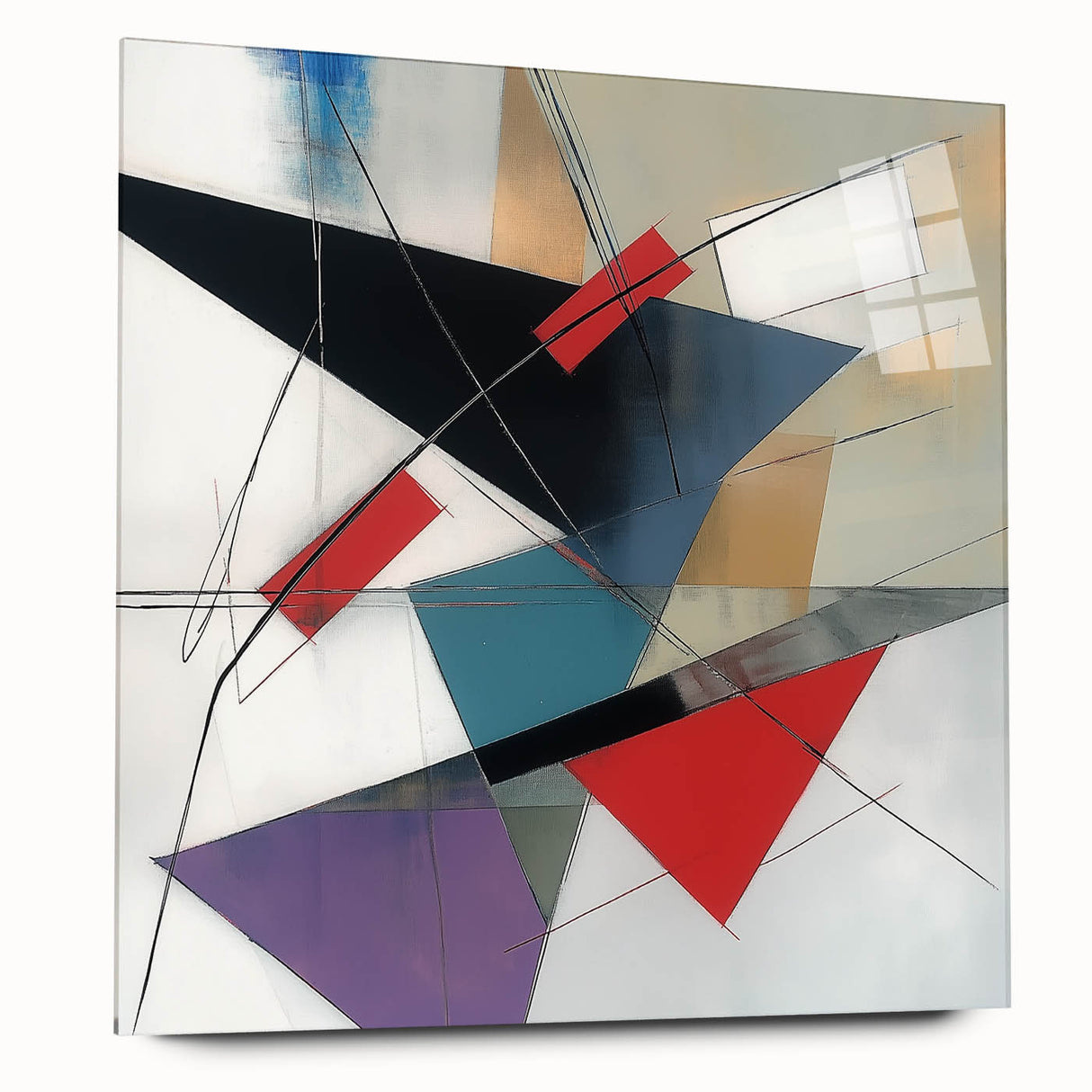 Contemporary Abstract Canvas – Angular Energy in Red & Teal