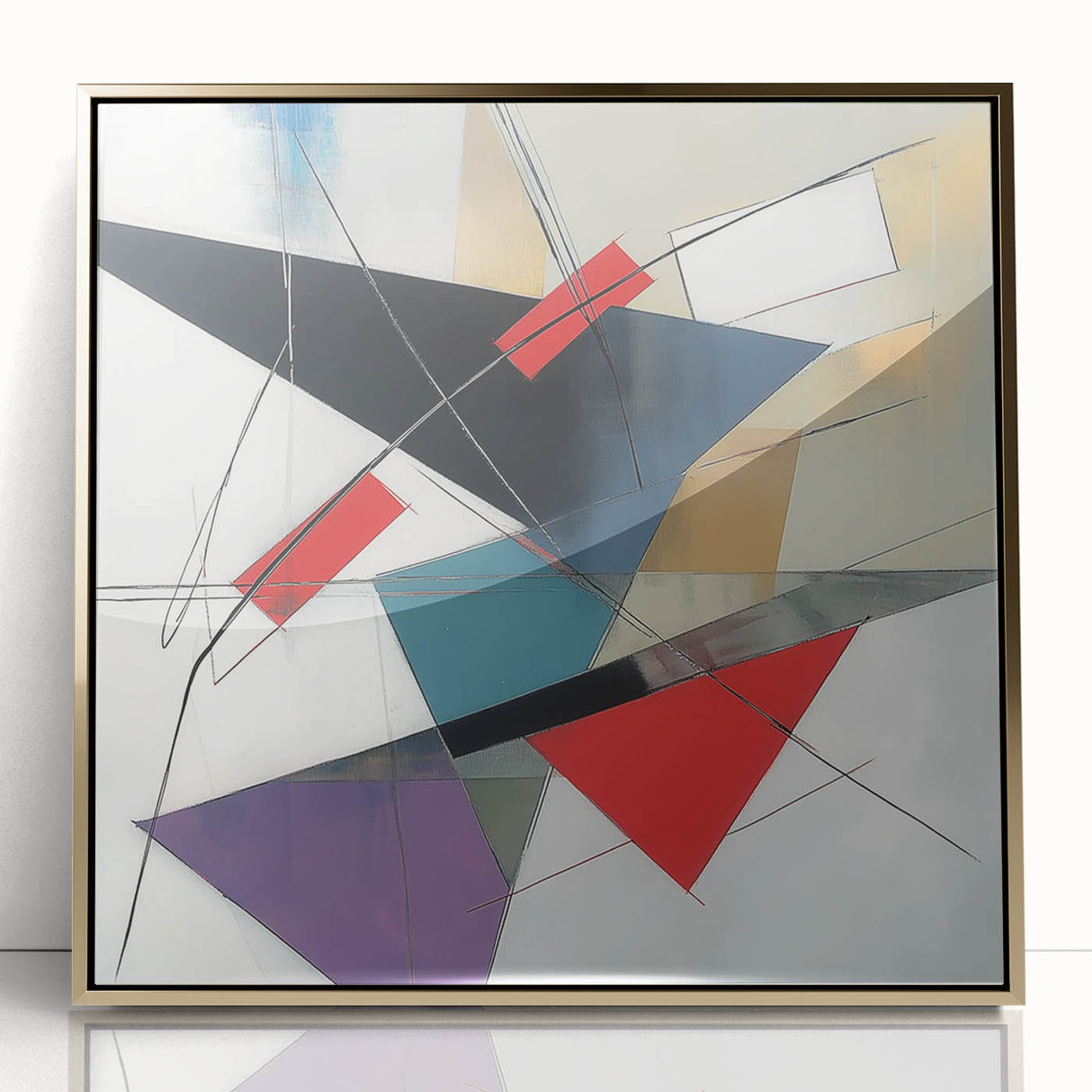 Contemporary Abstract Canvas – Angular Energy in Red & Teal
