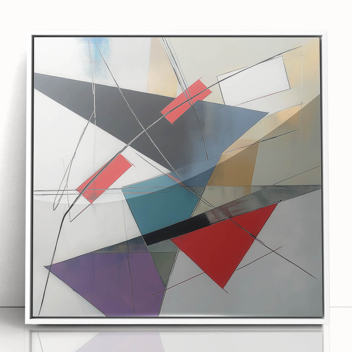 Contemporary Abstract Canvas – Angular Energy in Red & Teal