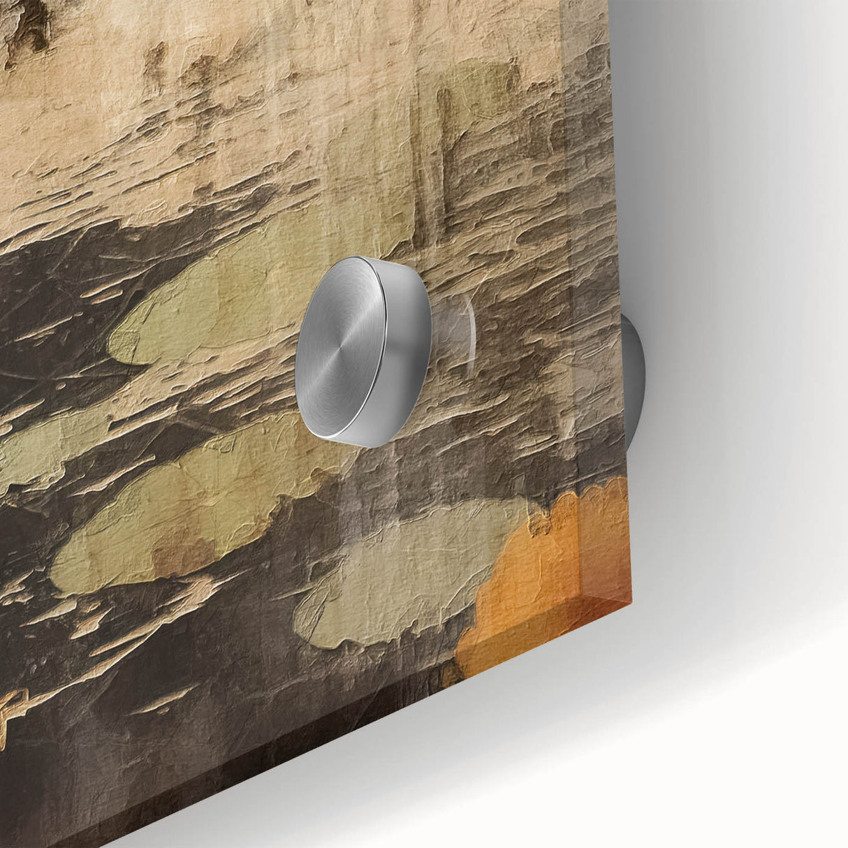 Close-up of vibrant abstract floral wall art featuring bold colors and intricate details, printed on acrylic glass for a modern home decor accent.