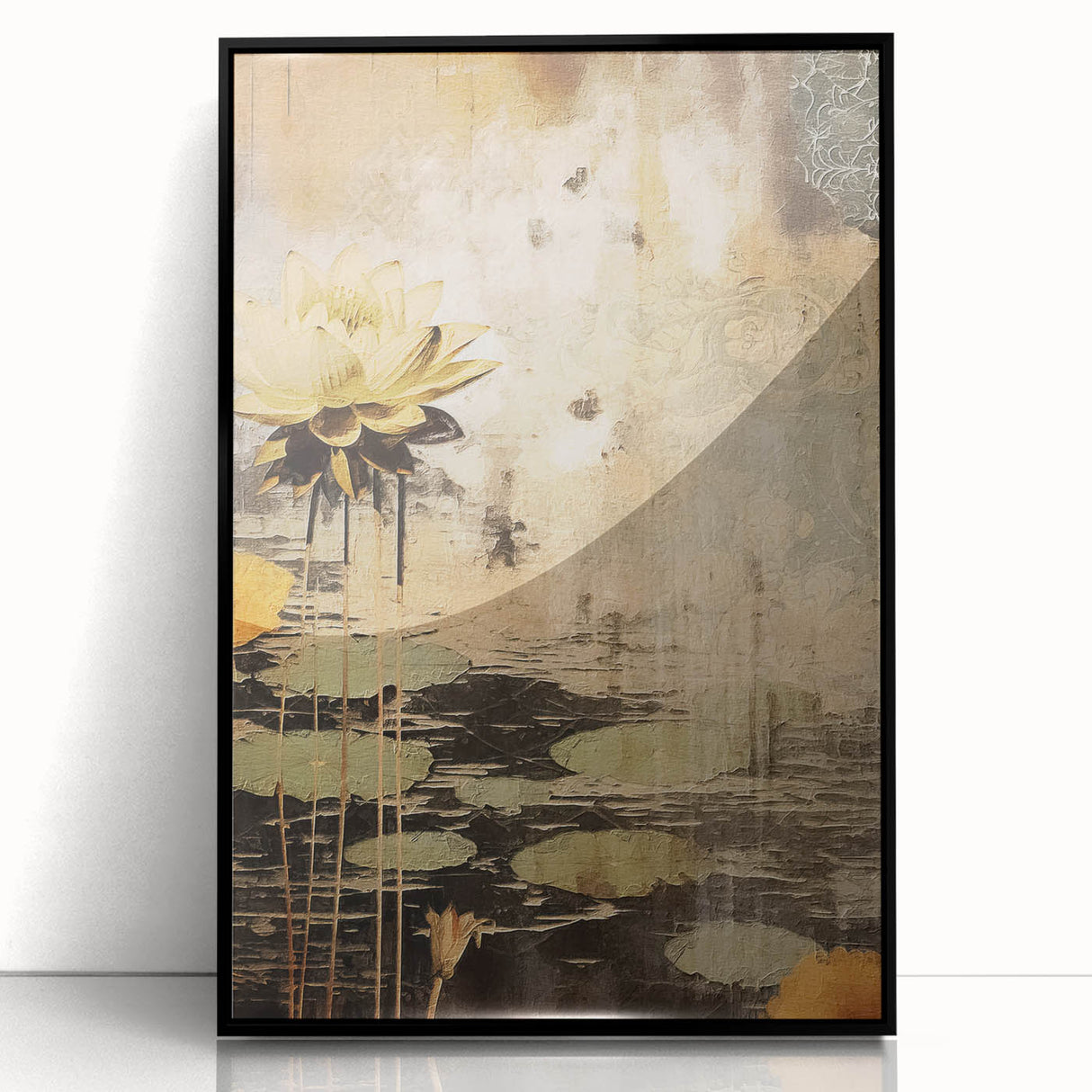 Framed abstract floral wall art in black acrylic, showcasing vibrant colors and intricate designs, perfect for modern home decor. Ideal for enhancing interior aesthetics.