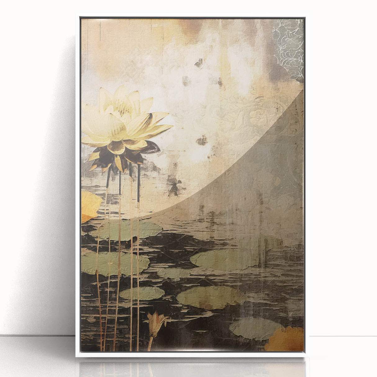 Framed acrylic wall art featuring an abstract floral design in soft pastel colors, elegantly displayed against a white background, ideal for modern home decor.