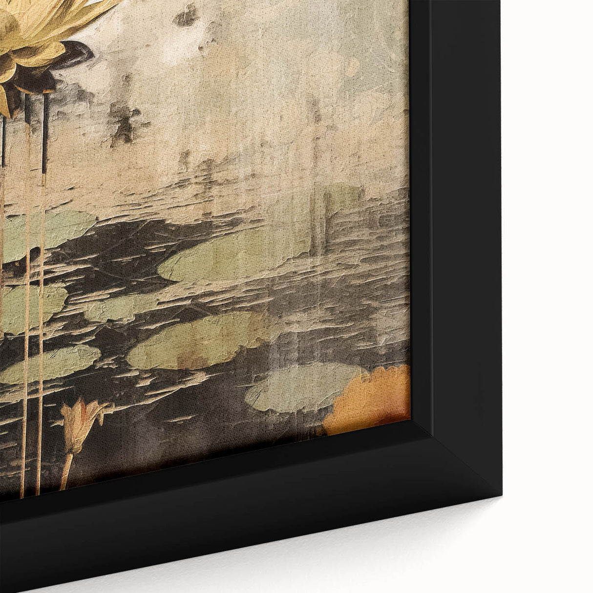 Abstract floral wall art close-up showcasing vibrant colors and intricate details, elegantly framed for home decor enhancement, perfect for modern interiors.