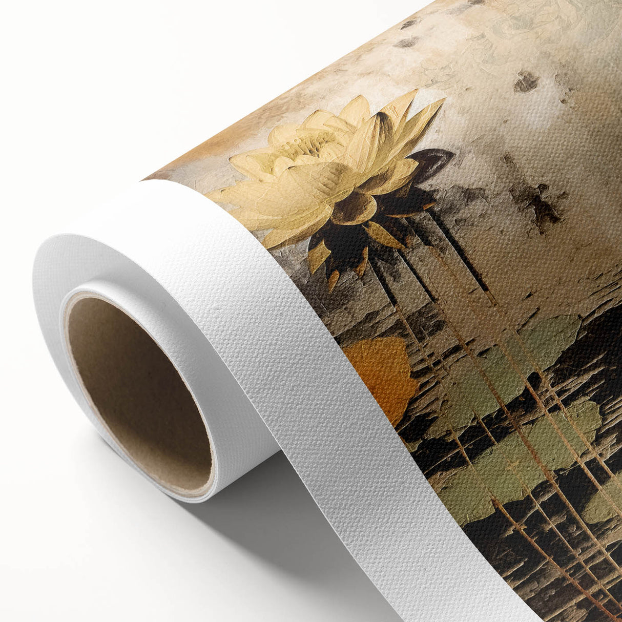 Abstract floral wall art on rolled canvas, showcasing vibrant colors and intricate designs, perfect for modern home decor. Comes securely packaged in a sturdy cardboard tube for easy transport and protection.