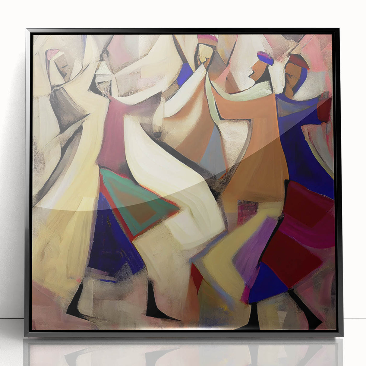 Framed abstract figurative wall art in black with a sleek design, showcasing modern artistic elements. Perfect for contemporary home decor and enhancing interior aesthetics.