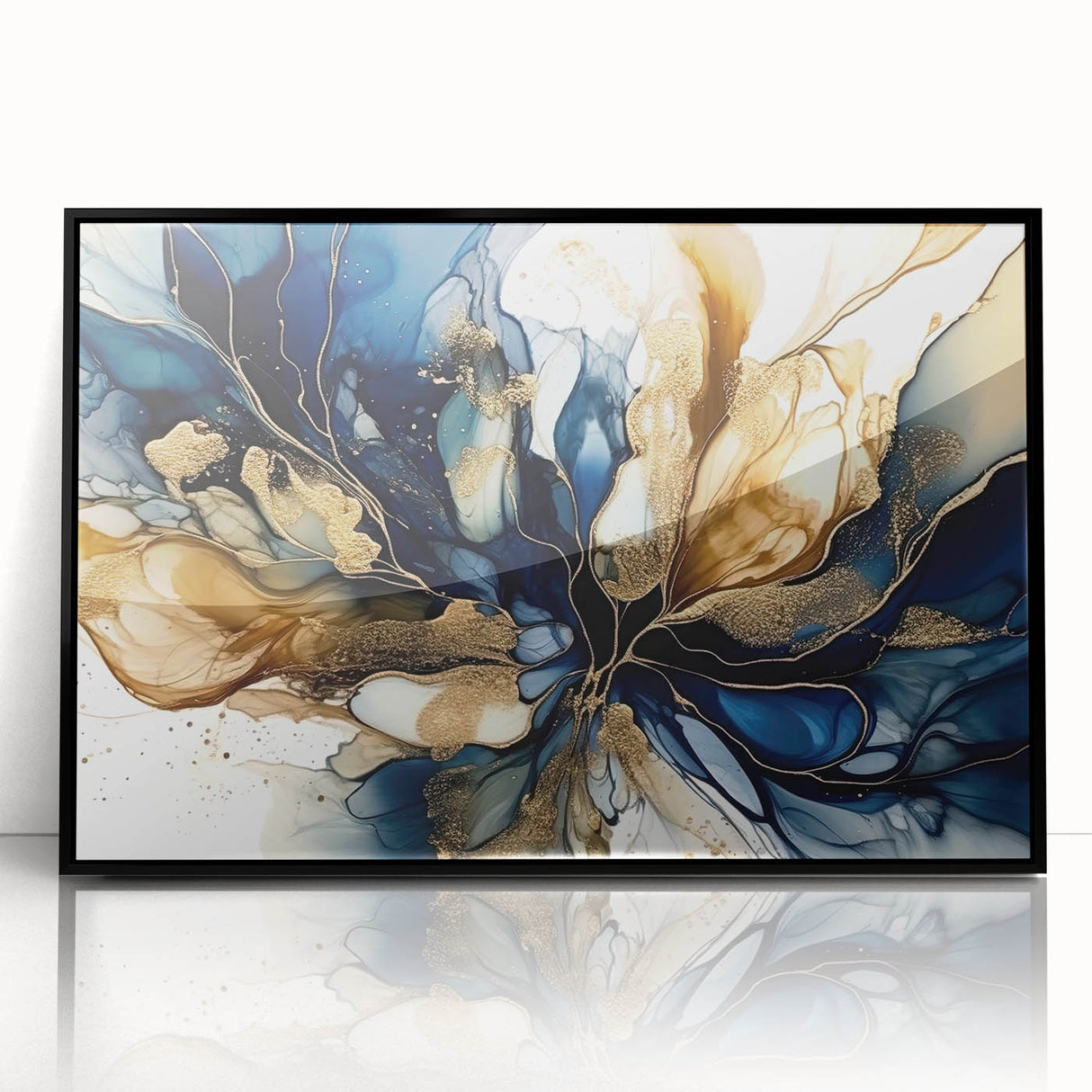 Framed abstract floral wall art in black acrylic, showcasing vibrant colors and intricate designs, perfect for modern home decor and enhancing interior aesthetics.