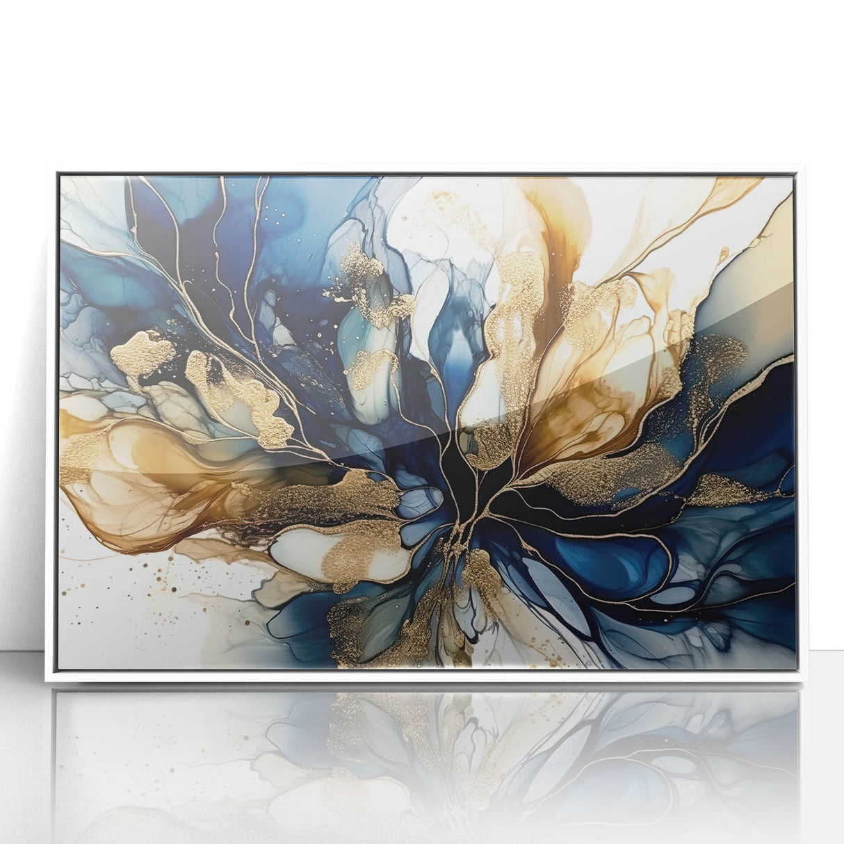 Framed acrylic wall art featuring an abstract floral design with vibrant colors on a white background, adding a modern touch to home decor.