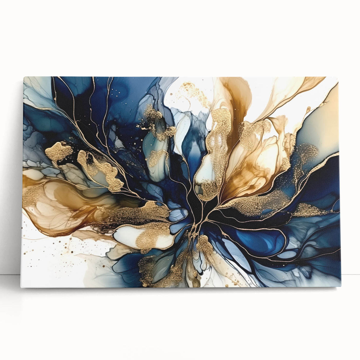 Abstract floral wall art on stretched canvas showcasing vibrant colors, intricate patterns, and a modern design, perfect for enhancing home decor aesthetics.