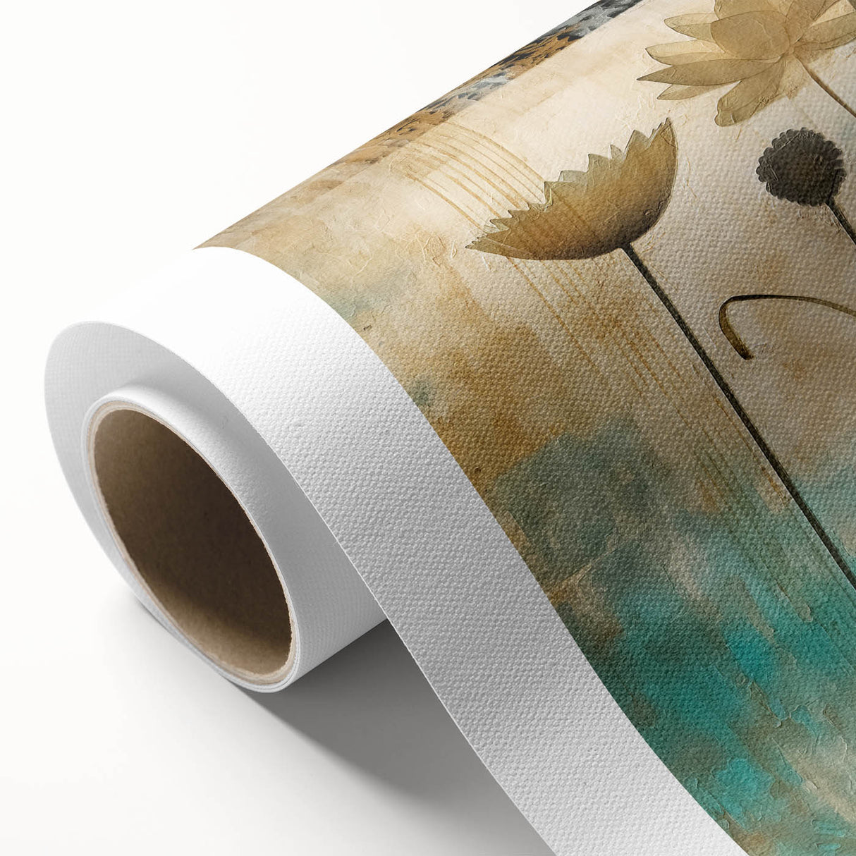 Abstract floral wall art print on rolled canvas, showcasing vibrant colors and intricate designs, perfect for modern home decor or art enthusiasts.