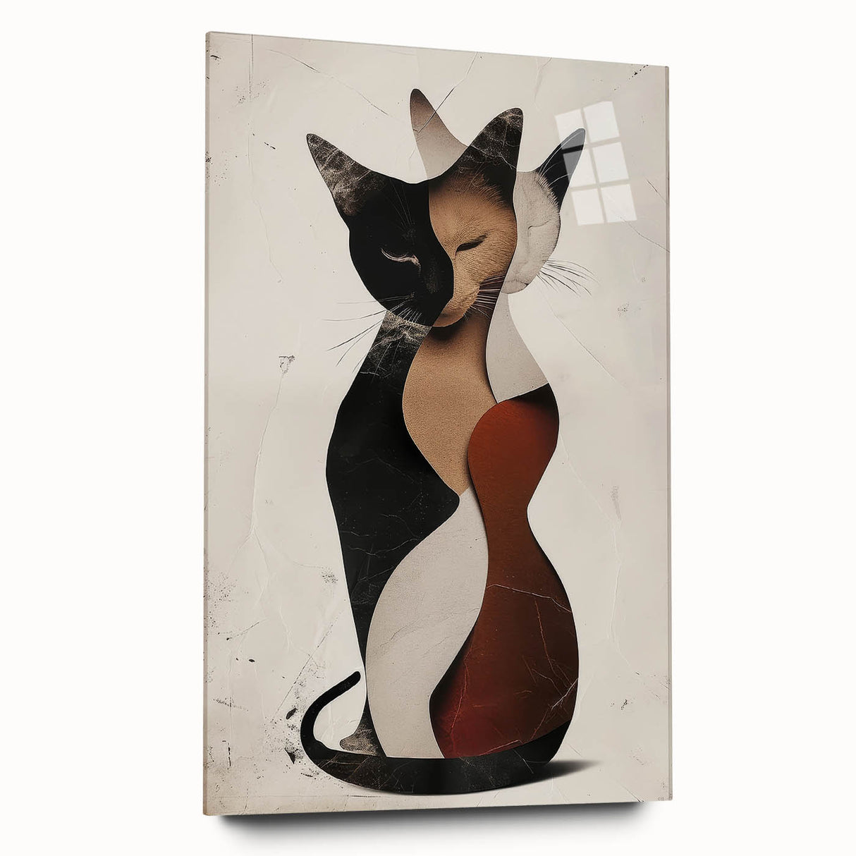 Abstract figurative acrylic artwork displayed in a side view, showcasing vibrant colors and fluid shapes on a glass surface, perfect for modern home decor.