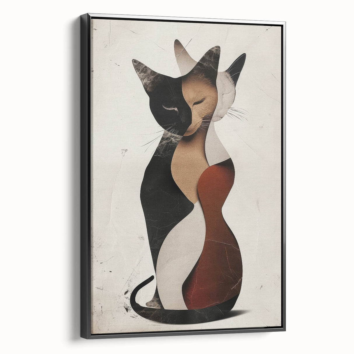 Abstract figurative art canvas in a sleek black frame, showcasing fluid shapes and bold colors, ideal for modern home decor and artistic expression.