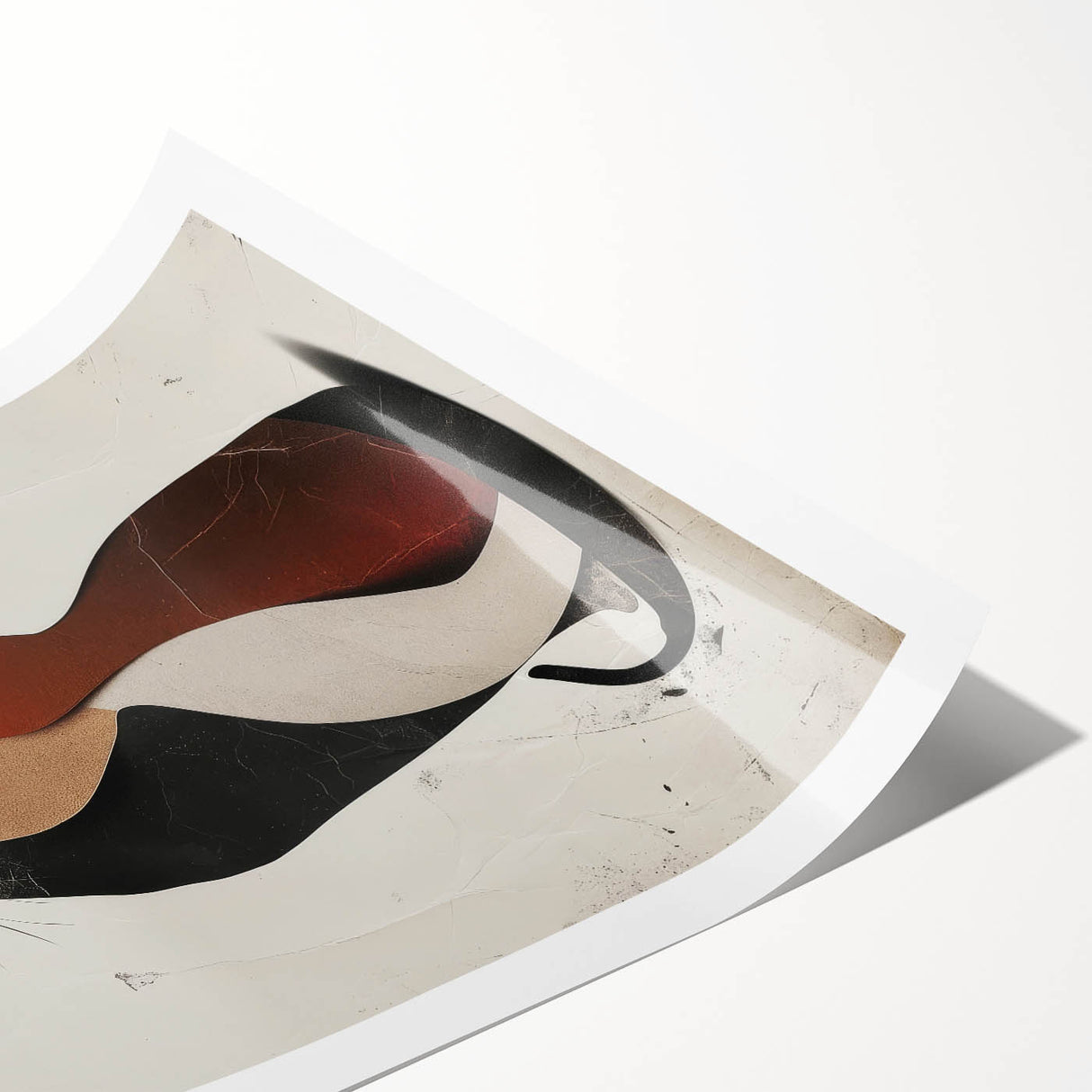 Abstract figurative rolled print showcasing vibrant colors and intricate shapes, elegantly packaged in a protective tube for art enthusiasts and collectors.