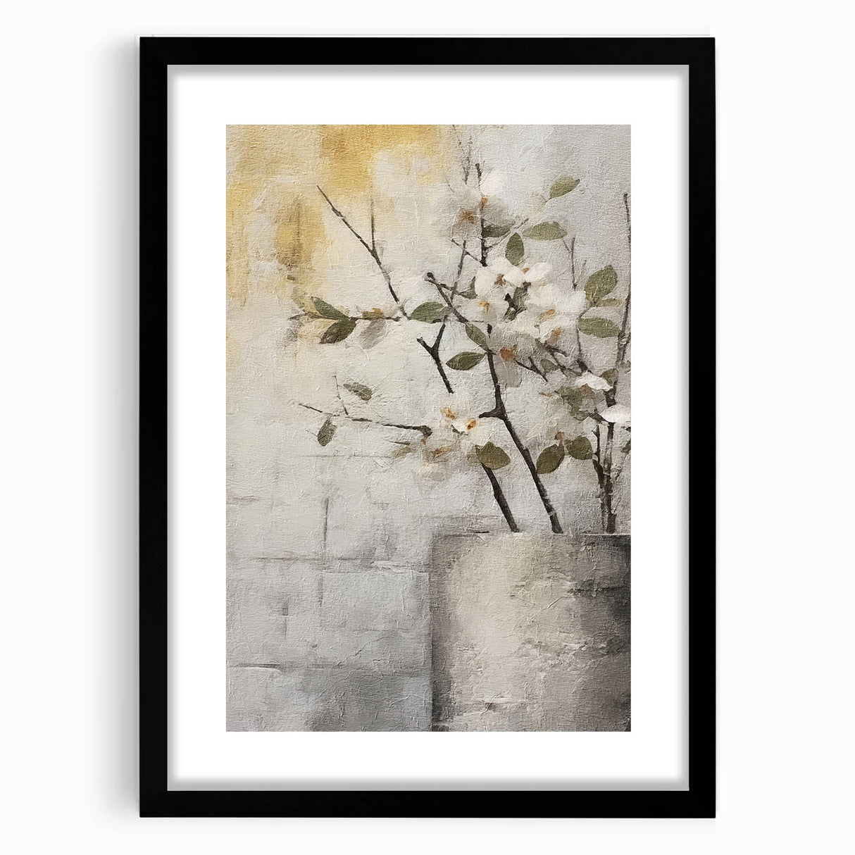 Abstract floral wall art featuring vibrant colors in a stylish black frame with a mat, ideal for modern home decor, adding elegance to any space.