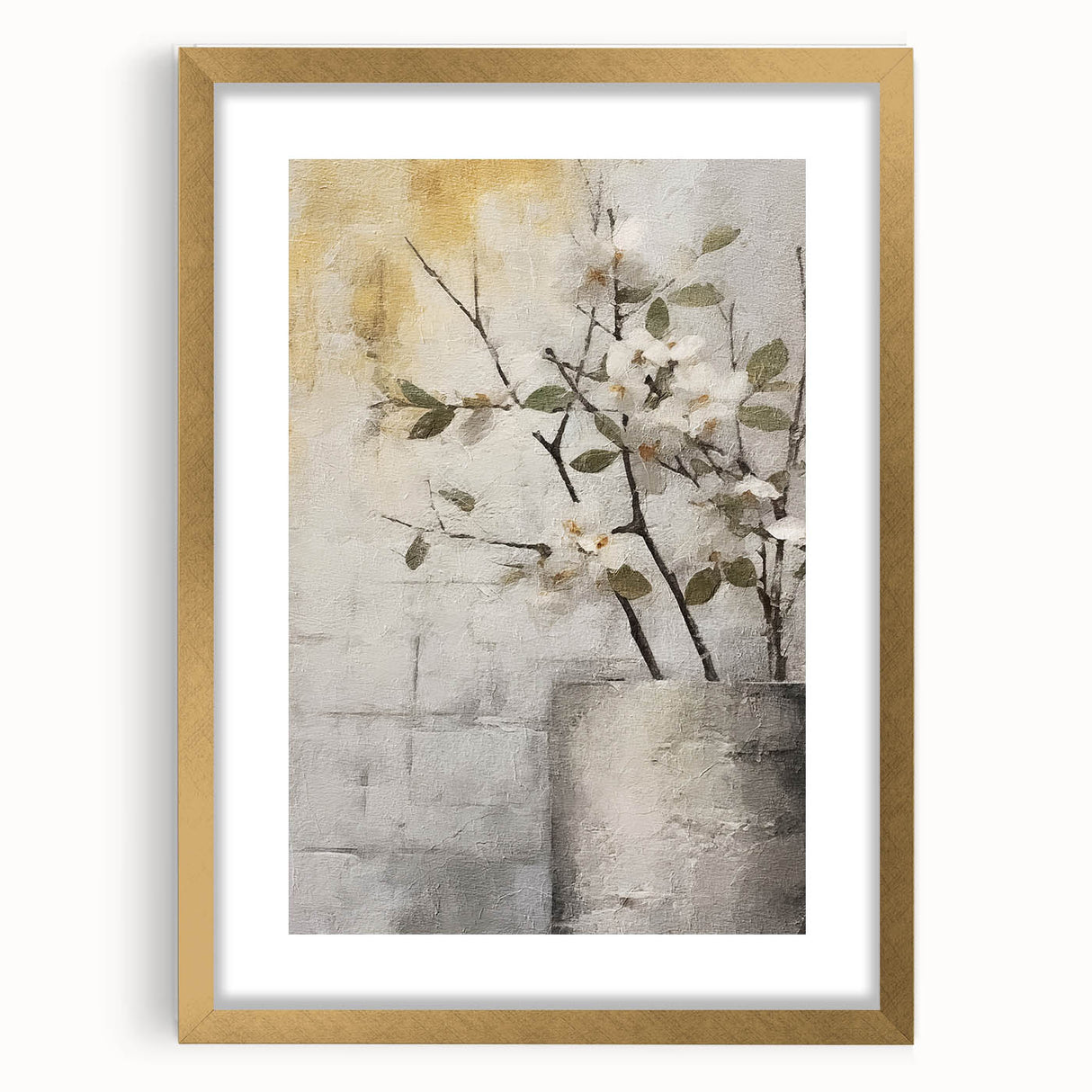 Abstract floral wall art featuring vibrant colors in a gold frame with a mat, showcasing a modern design perfect for home decor enhancement and aesthetic appeal.