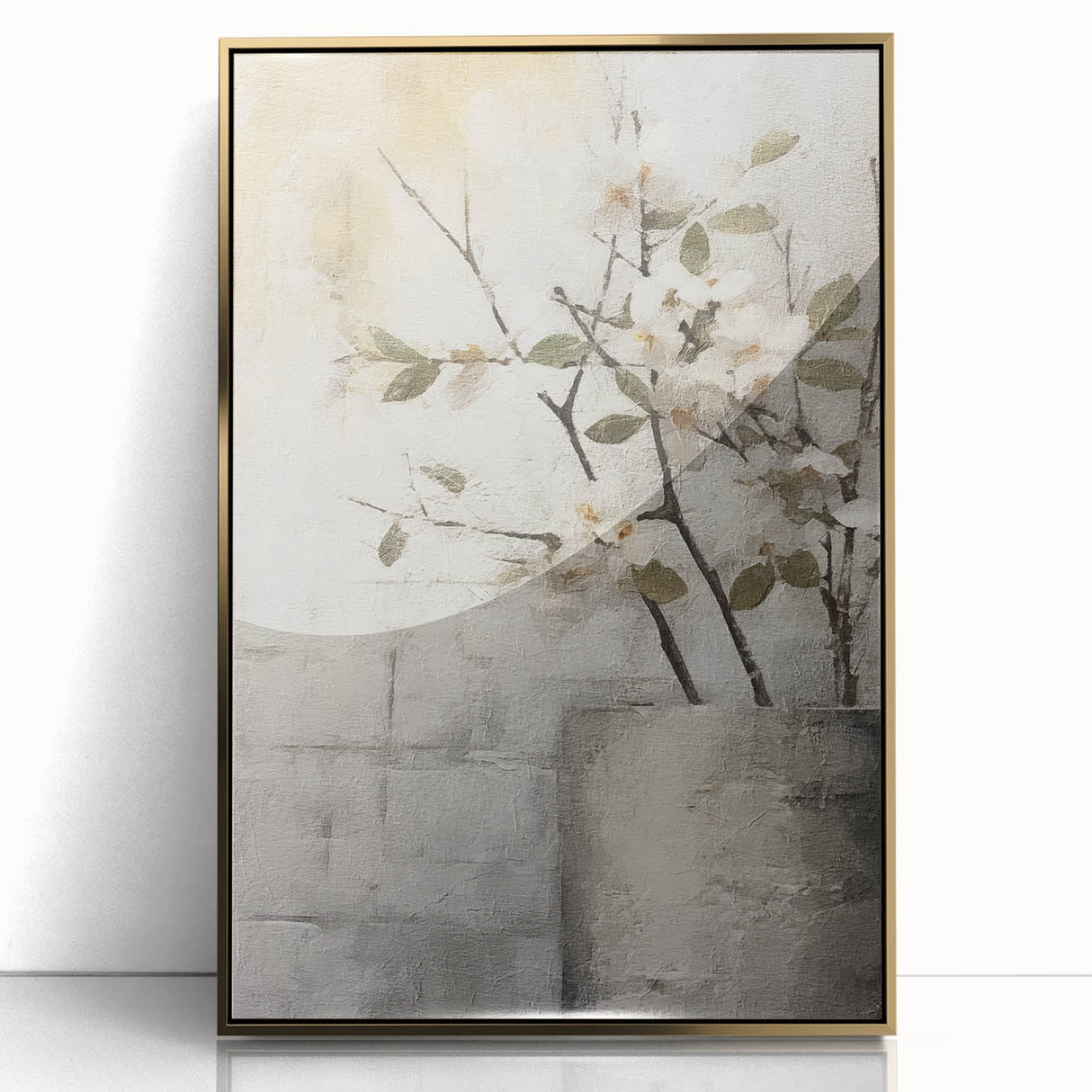 Framed abstract floral wall art with vibrant colors and gold accents, elegantly displayed against a neutral background, perfect for modern home decor.