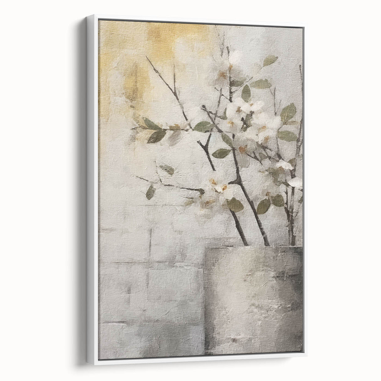 Framed canvas wall art showcasing an abstract floral design in vibrant colors, set against a white background, ideal for modern home decor.