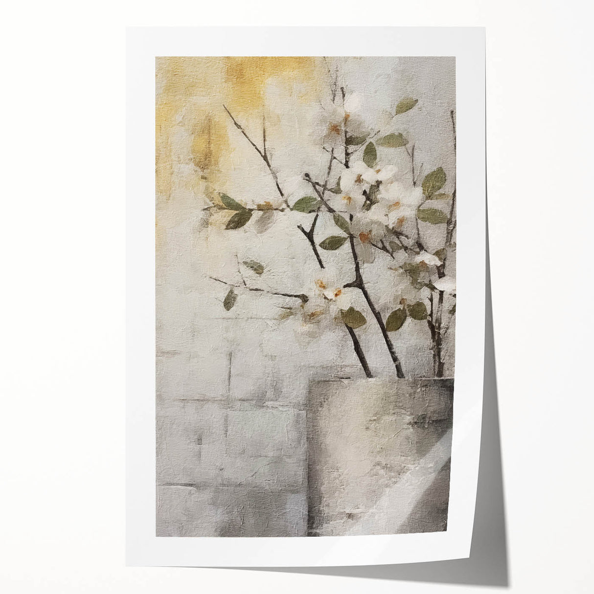 Abstract floral wall art print showcasing vibrant colors including pink, blue, and green, elegantly rolled for easy display, enhancing modern home decor.