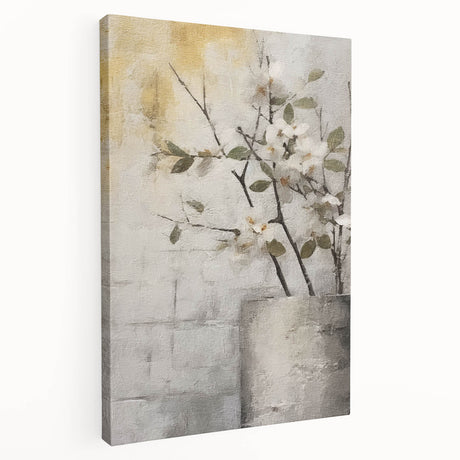 Vibrant abstract floral wall art displayed on a stretched canvas, showcasing bold colors and intricate patterns, perfect for modern home decor.