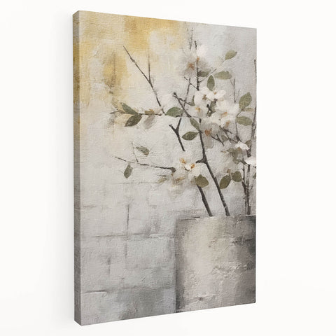 Vibrant abstract floral wall art displayed on a stretched canvas, showcasing bold colors and intricate patterns, perfect for modern home decor.