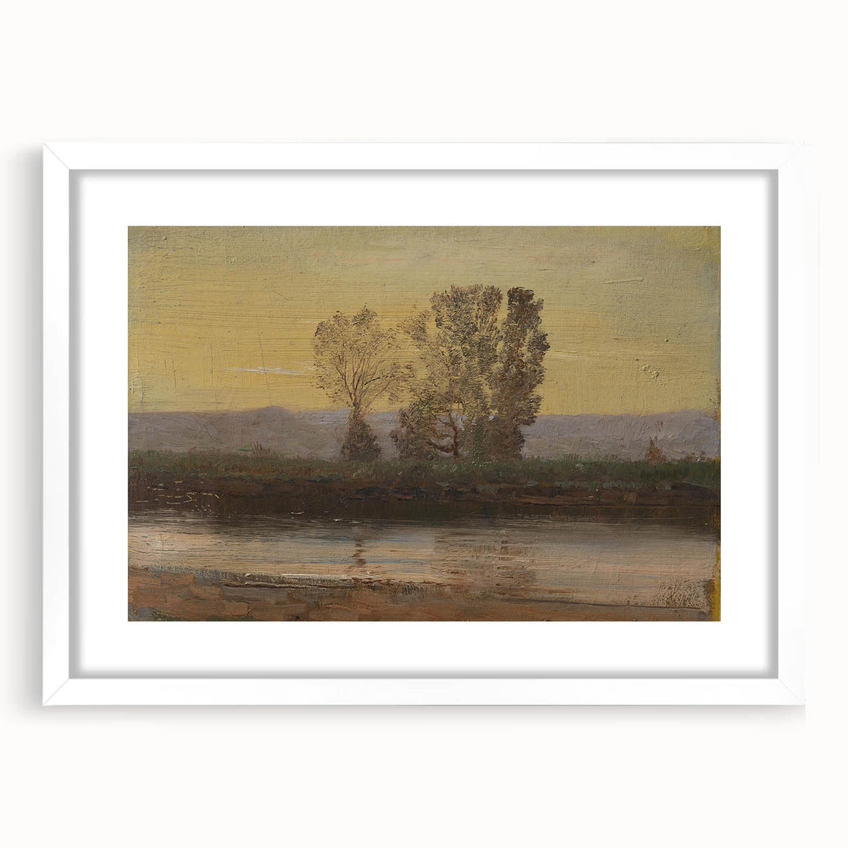 Modern Wall Art: Serene Twilight Landscape with Trees and River Scene